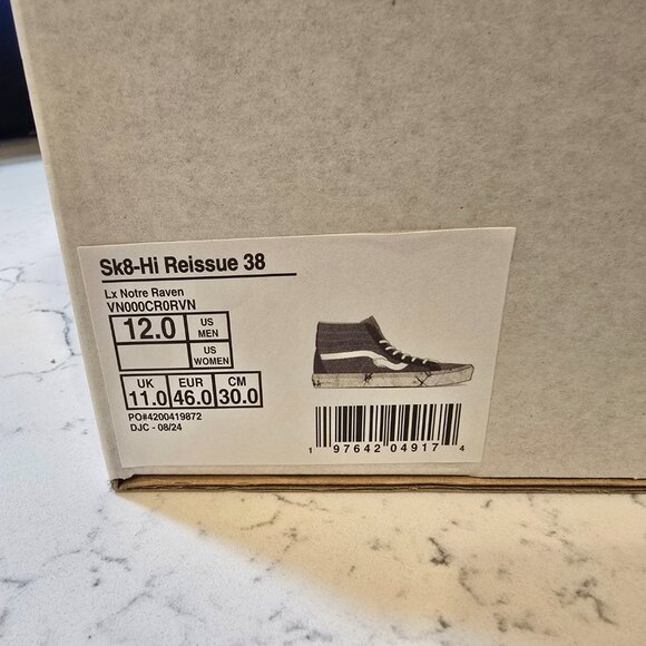 Vans x Notre Sk8 Hi Reissue 38 Lx Notre Raven Grey VN000CR0RVN MENS 12 NEW RARE - Picture 10 of 10